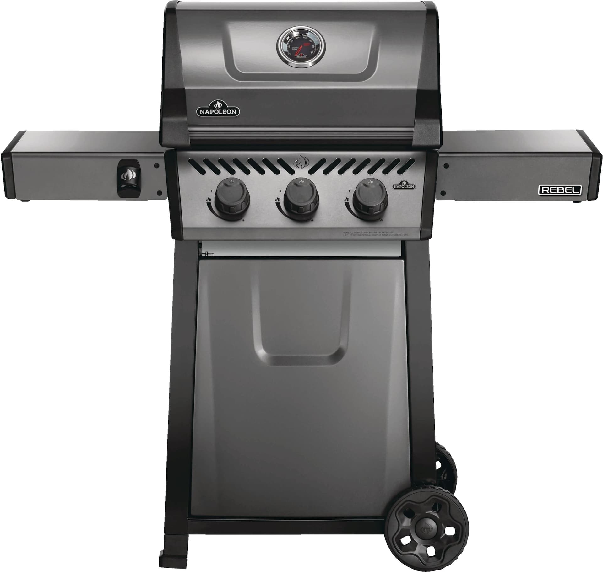 Napoleon Rebel 3-Burner Natural Gas BBQ Grill, Folding Side Shelves, Graphite Grey