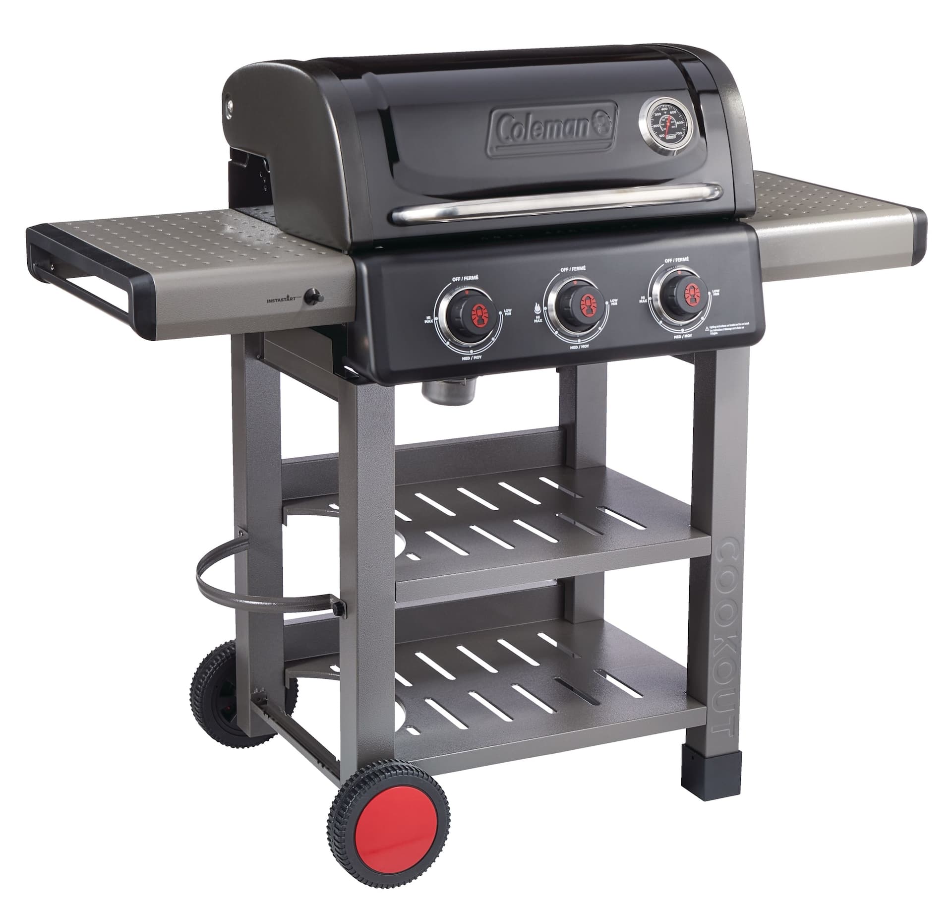 Coleman Cookout 3-Burner Propane Gas BBQ Grill with Side & Storage Shelves