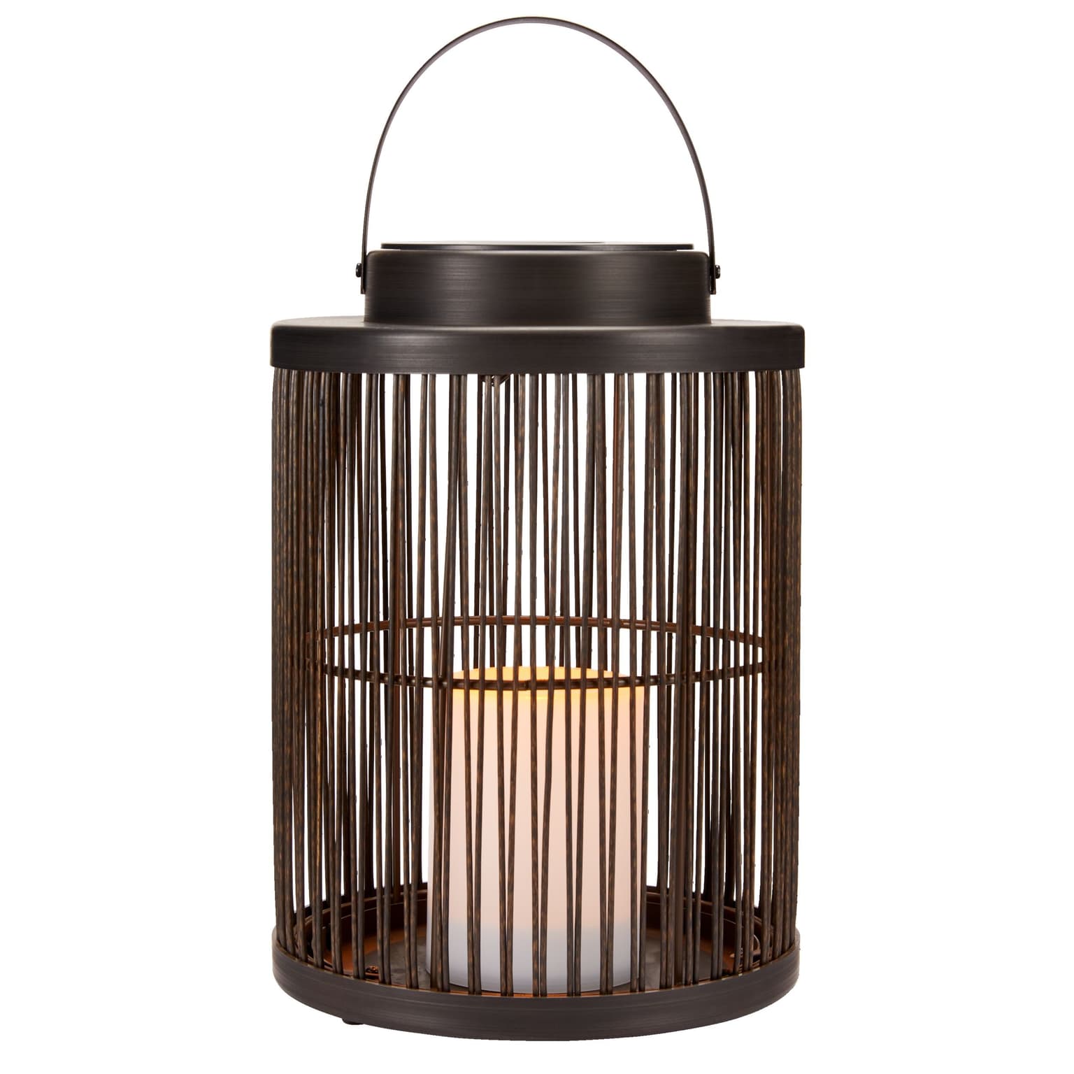 CANVAS Luma Wicker Solar Lantern with Candle, Black