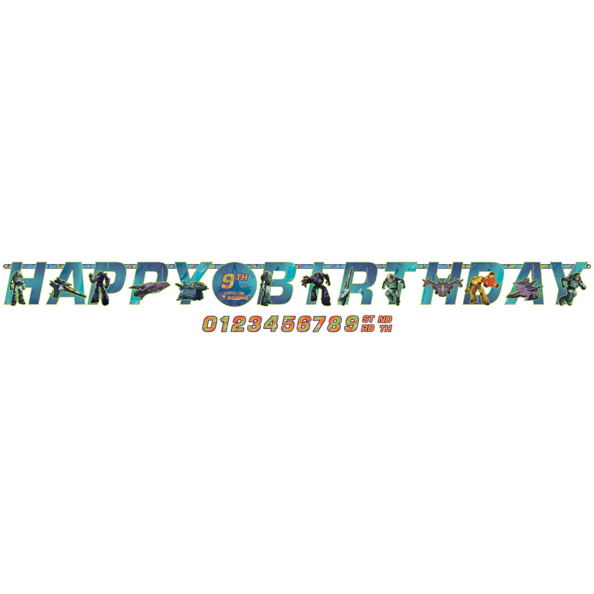 Disney Lightyear "Happy Birthday" DIY Customizable Hanging Garland Banner Decoration, Blue/Green, 10.5-ft, for Birthday Party