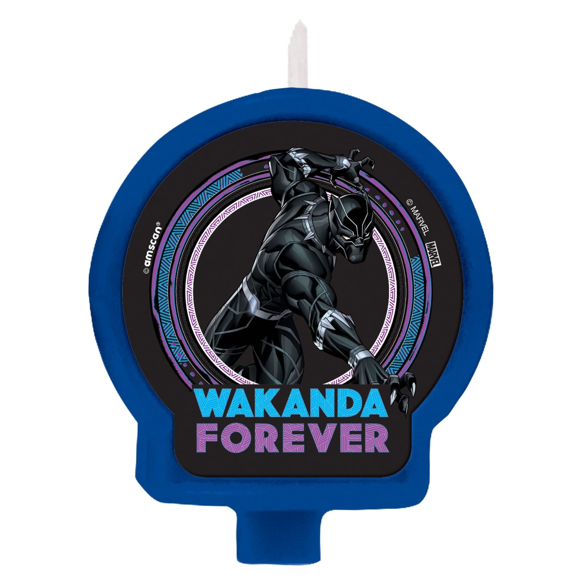 Disney Marvel Black Panther "Wakanda Forever" Wax Candle, Blue/Purple, 3.5-in, for Birthday Party