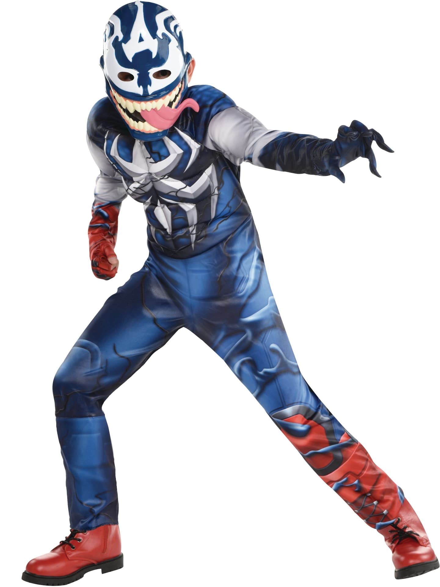 Kids' Disney Marvel Spider-Man Venomized Captain America Blue/Red Padded Jumpsuit with Mask Halloween Costume, Assorted Sizes