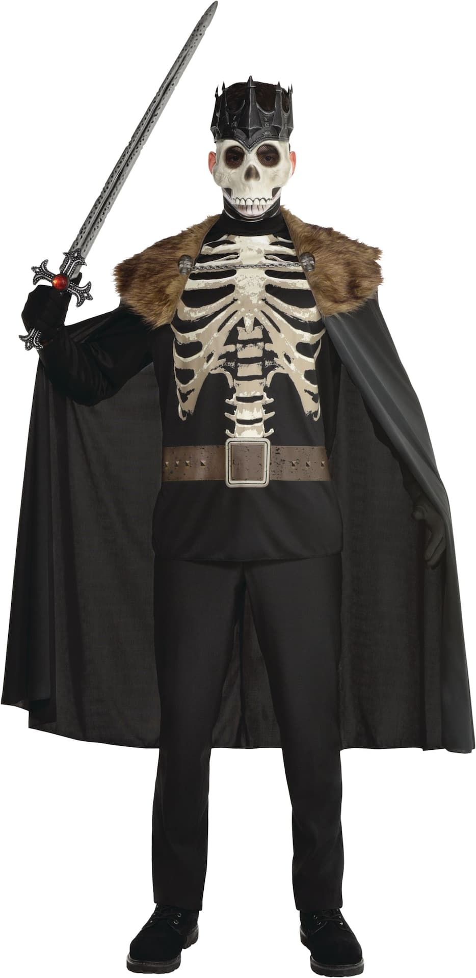 Men's Dark King Skeleton Black/White Full Outfit, Halloween Costume for Adults, One Size