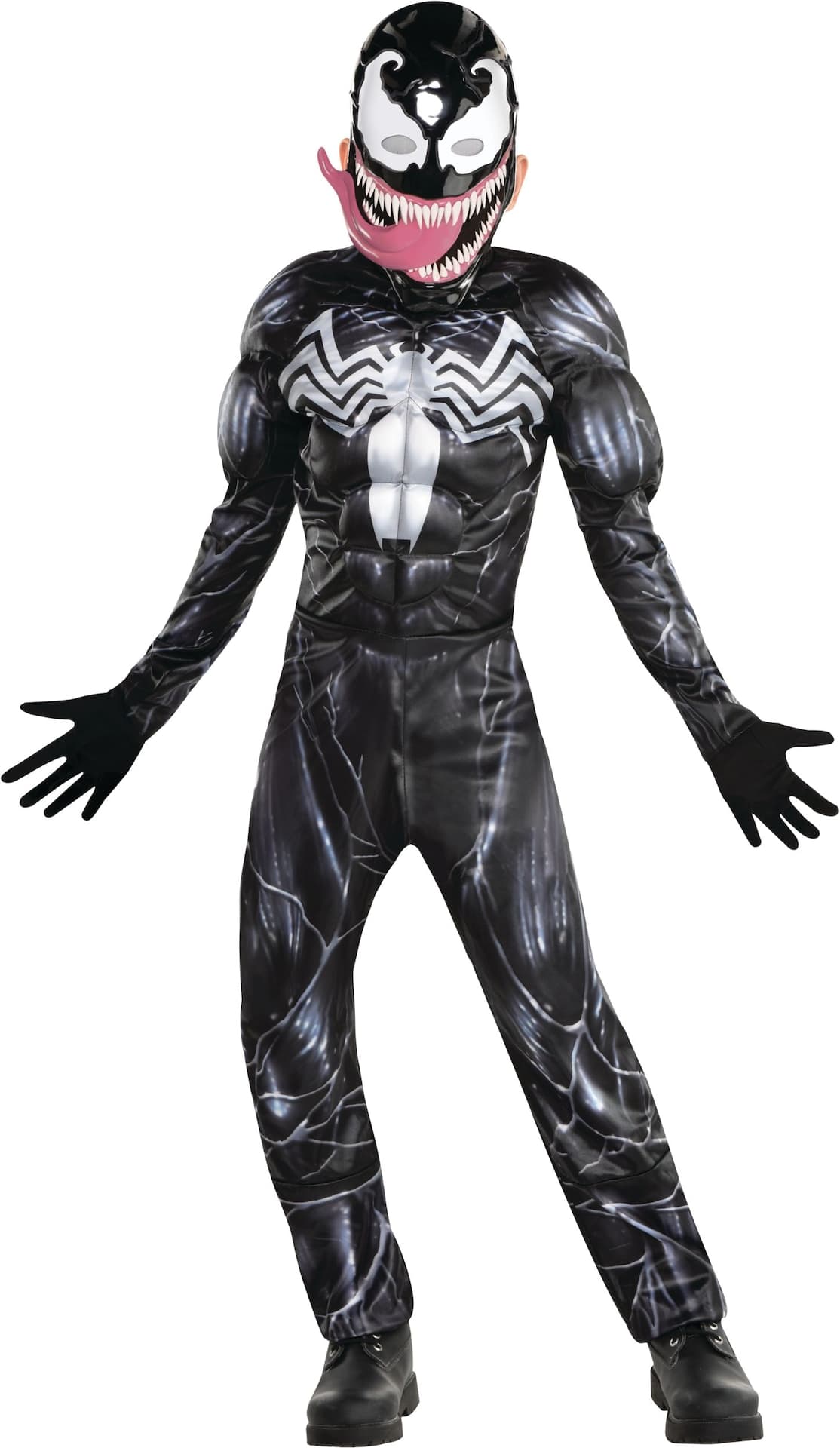 Kids' Marvel Spider-Man Venom Black/White Padded Jumpsuit & Mask, Halloween Costume, Assorted Sizes