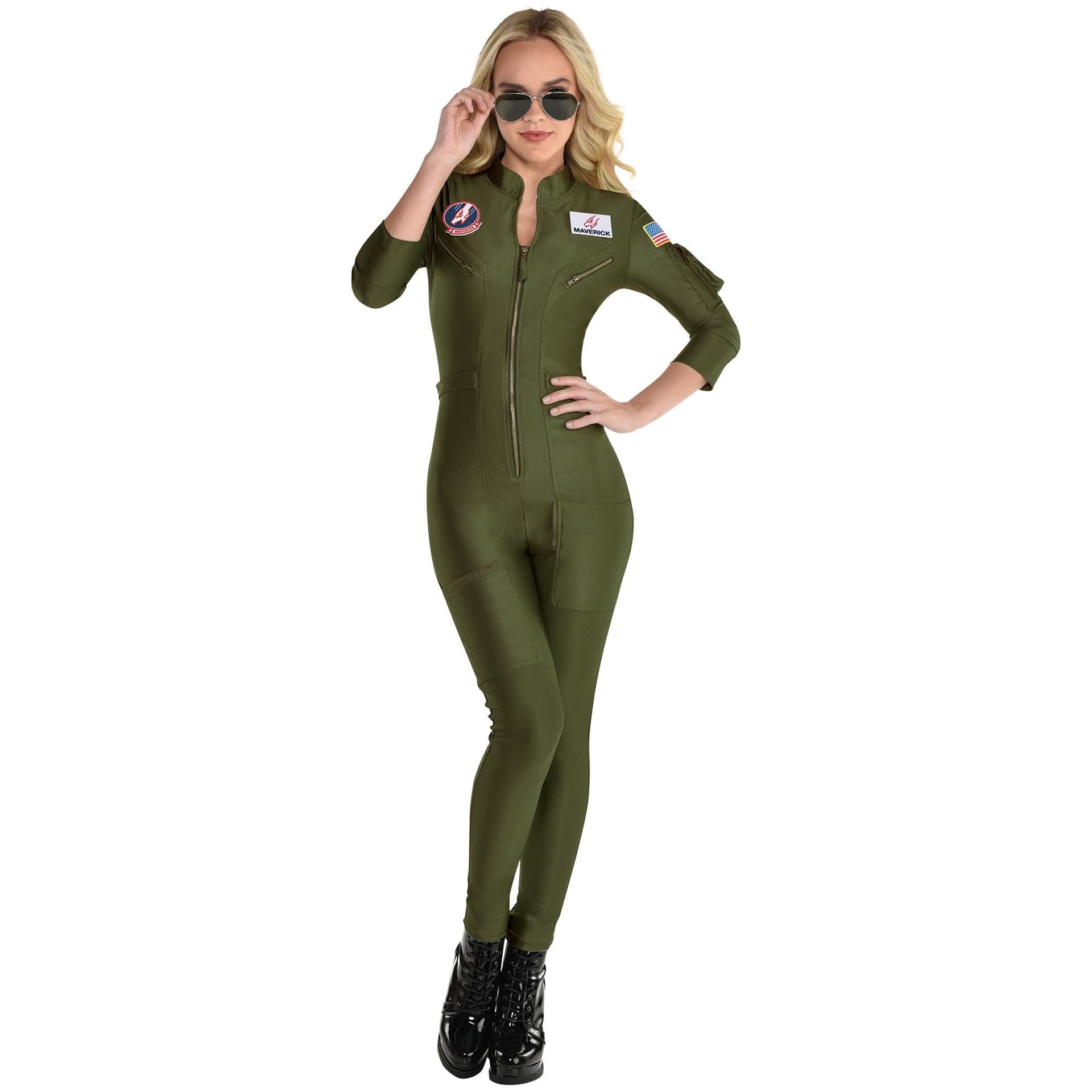 Women's Top Gun 2 Green Flight Suit Halloween Costume, Assorted Sizes
