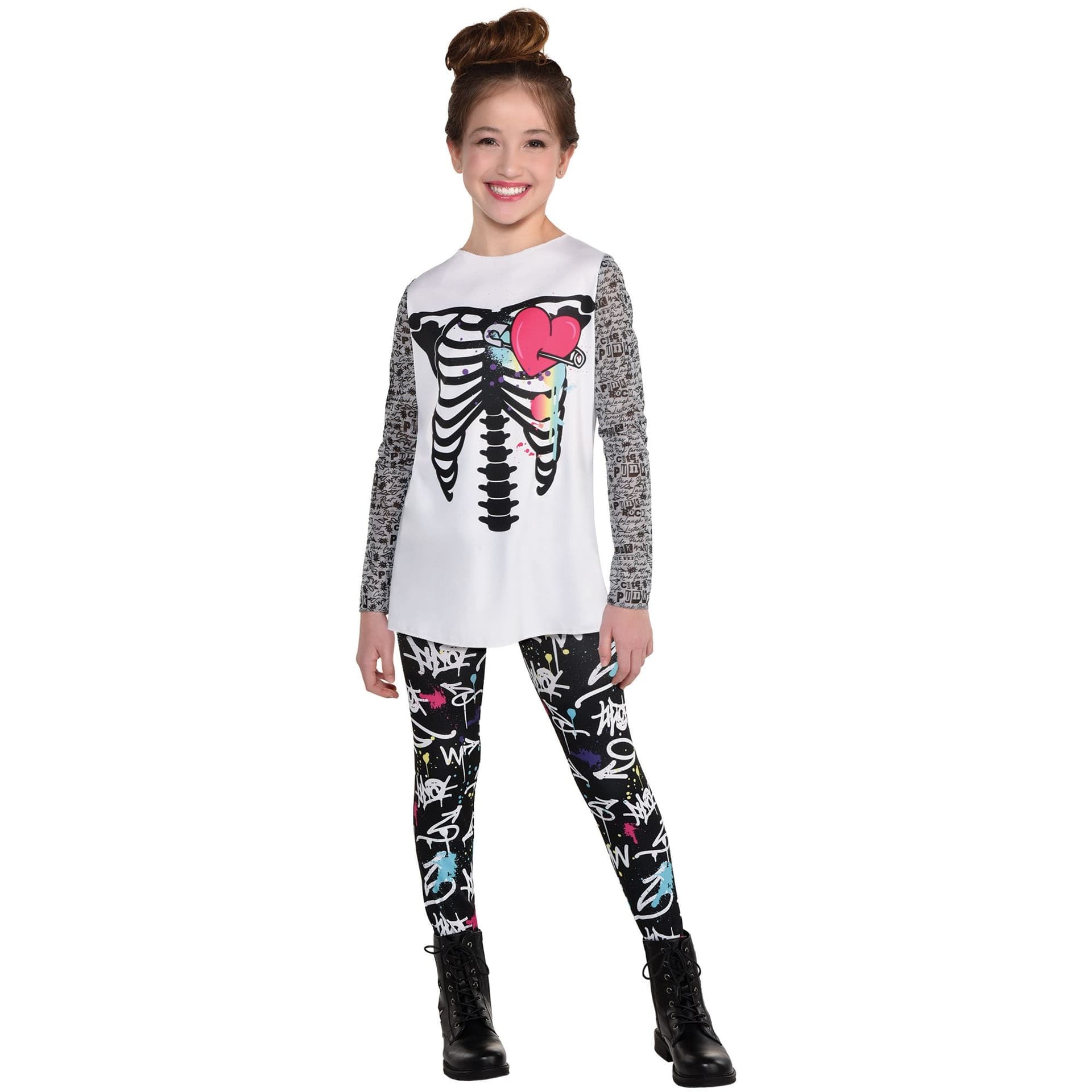 Kids' Dark Side Punk Zombie Ribs Long Sleeve Shirt, Multi-Coloured, One Size, Wearable Costume Accessory for Halloween