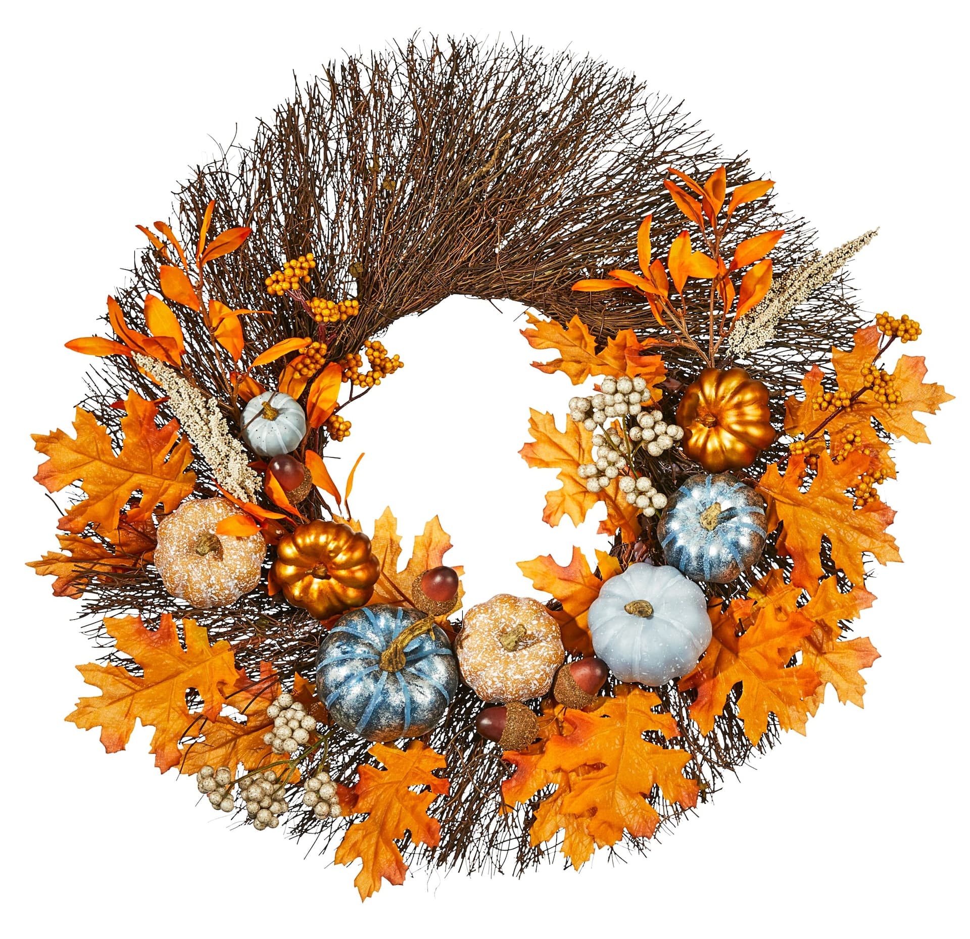 CANVAS Colourful Leaves & Pumpkins Wreath, 22-in
