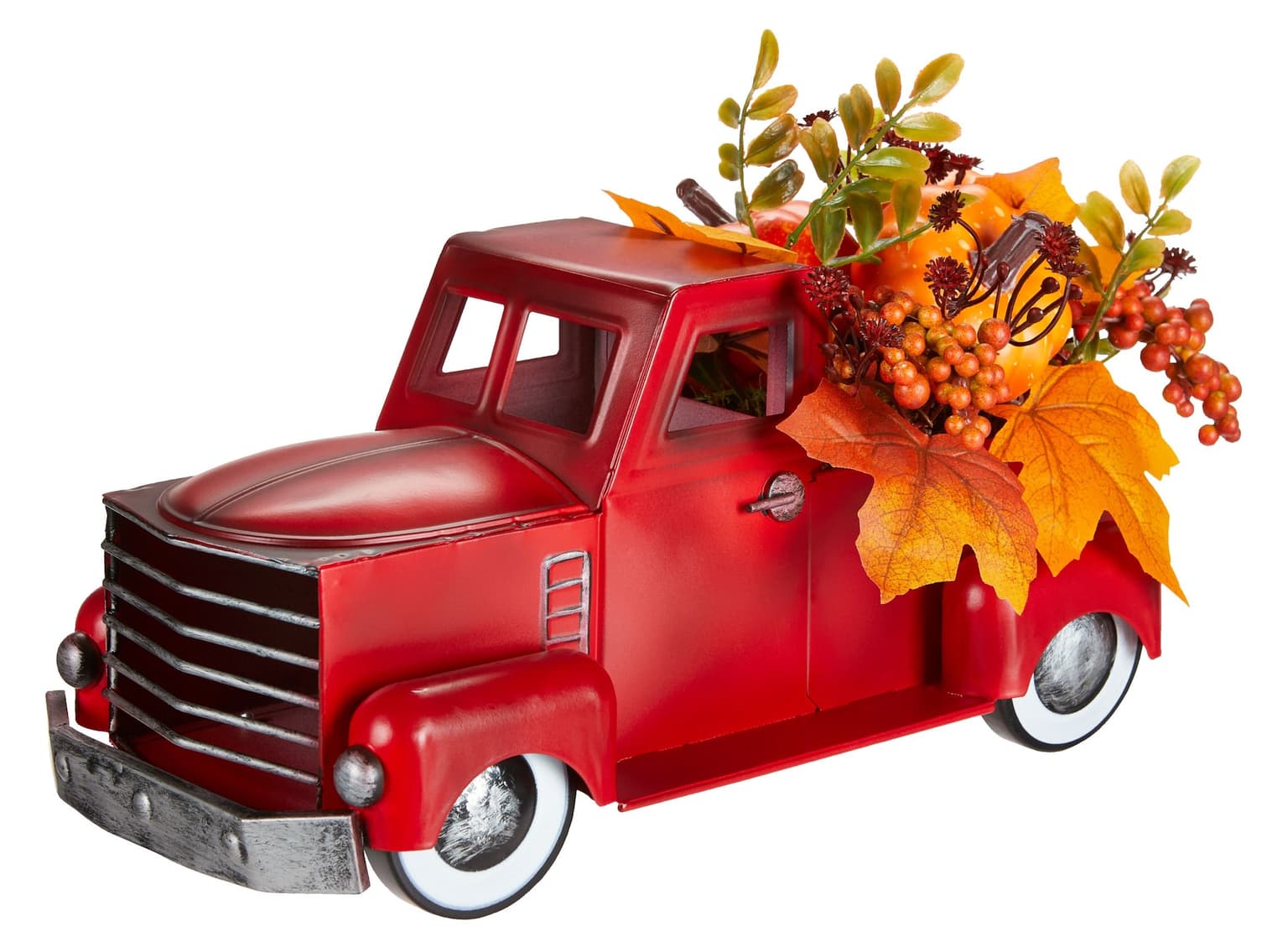 CANVAS Metal Farmhouse Truck Model with Pumpkin & Florals, 12.5-in