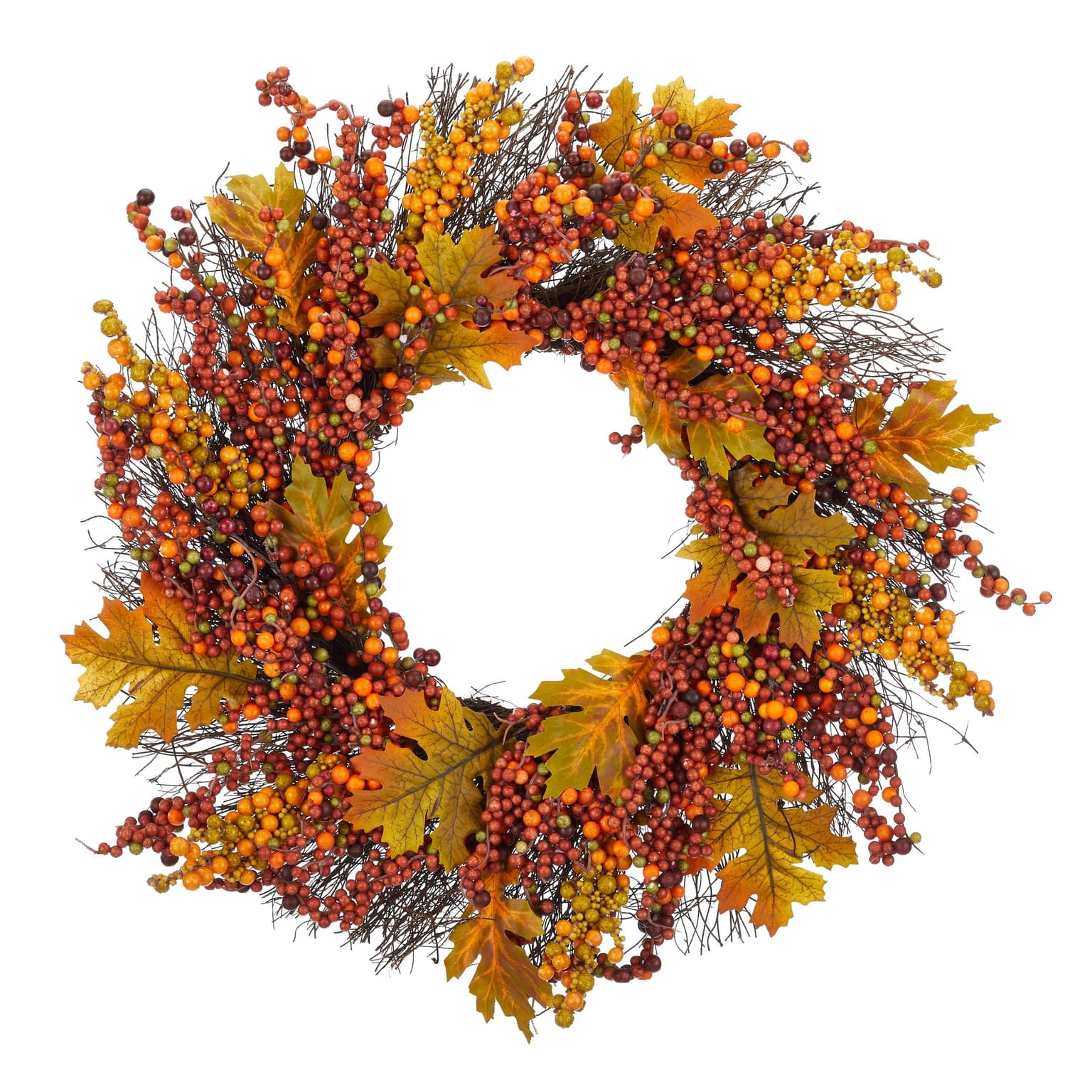 CANVAS Harvest Wreath with Berries & Leaves, Orange, 22-in, Indoor/Outdoor Decoration for Fall