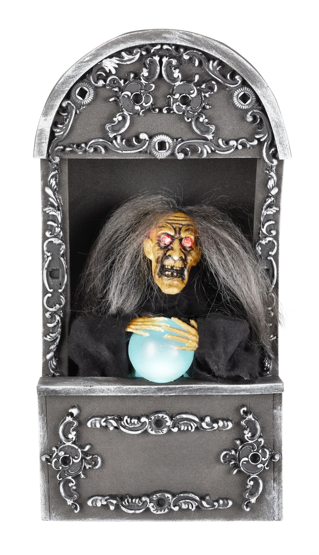 For Living Fortune Teller Animated LED Light-Up Character with Batteries, Grey, 15-in, Sound & Light Activated Indoor/Outdoor Decoration for Halloween