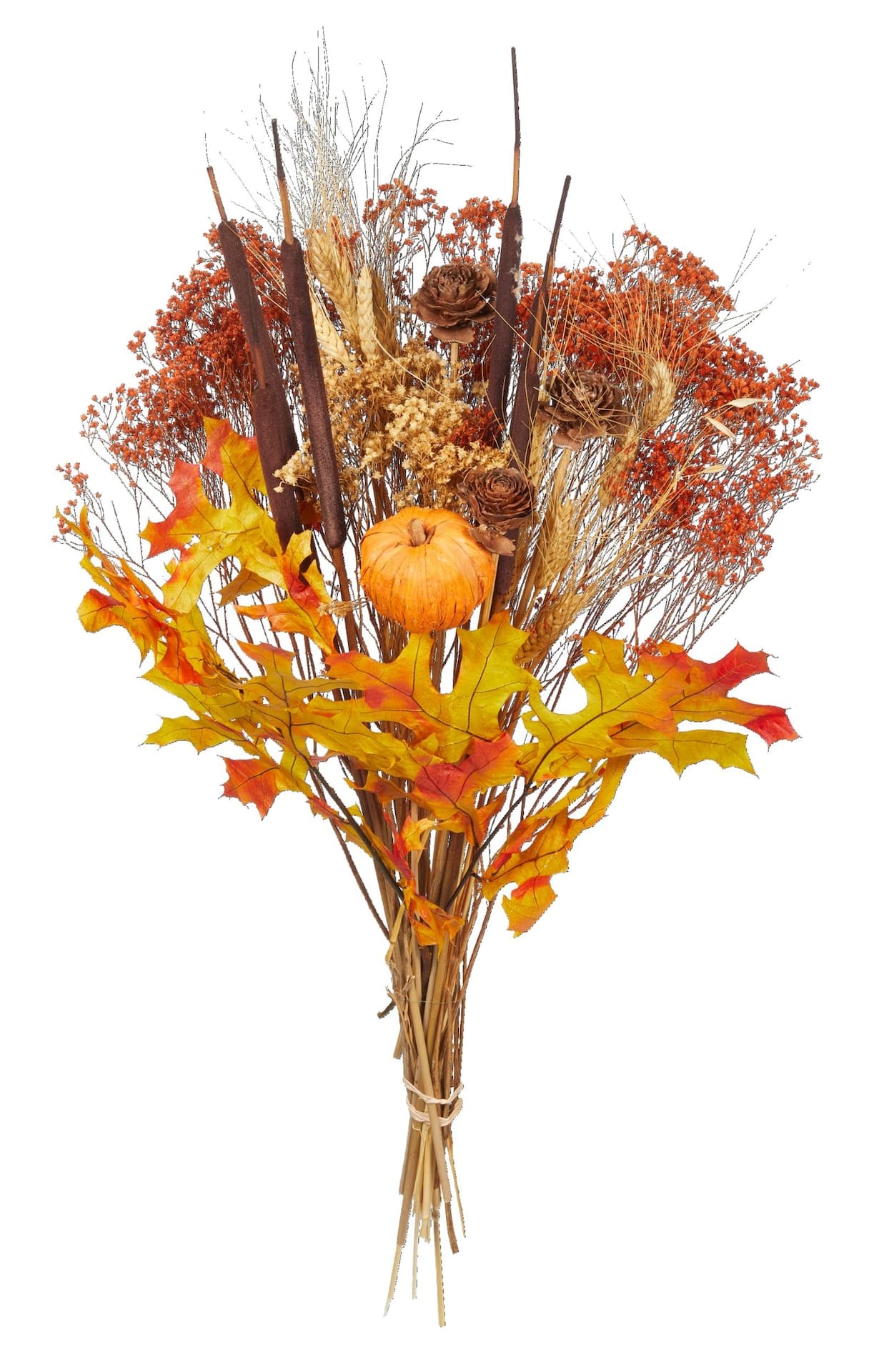 Mixed Dried Flowers Harvest Bouquet, Orange, 3-ft, Indoor/Outdoor Decoration for Fall