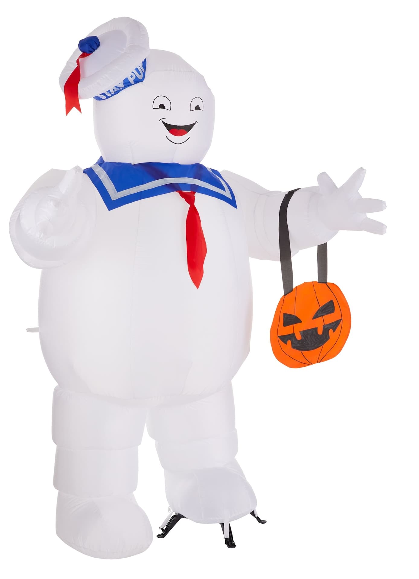 Universal Ghostbusters Stay Puft Marshmallow Man gonflable à air avec lumières LED et piquets, Blanc, 7-ft, décoration extérieure s'auto-gonflante pour Halloween