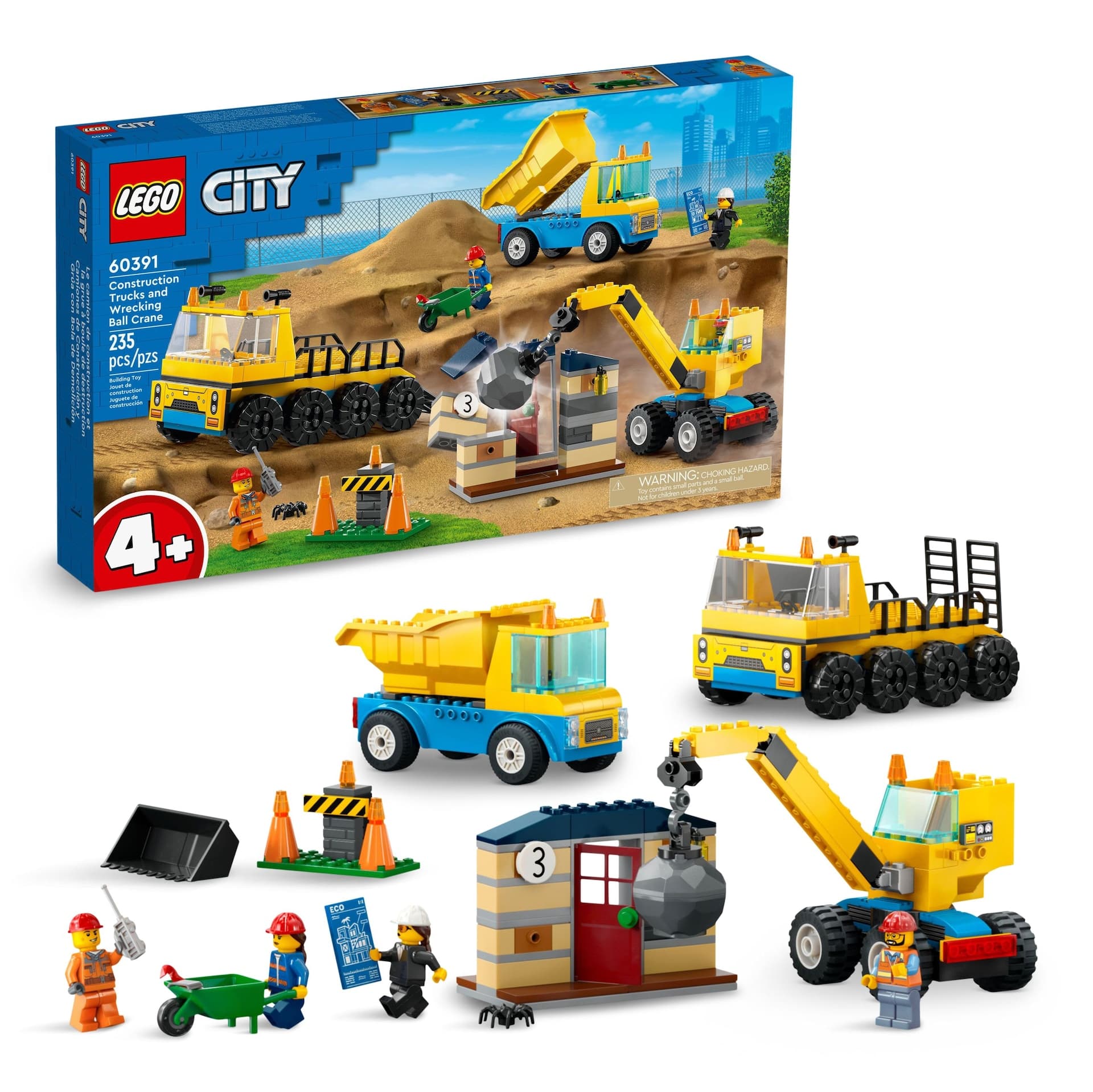 LEGO® City Construction Trucks and Wrecking Ball Crane - 60391, 235-pcs, Ages 4+