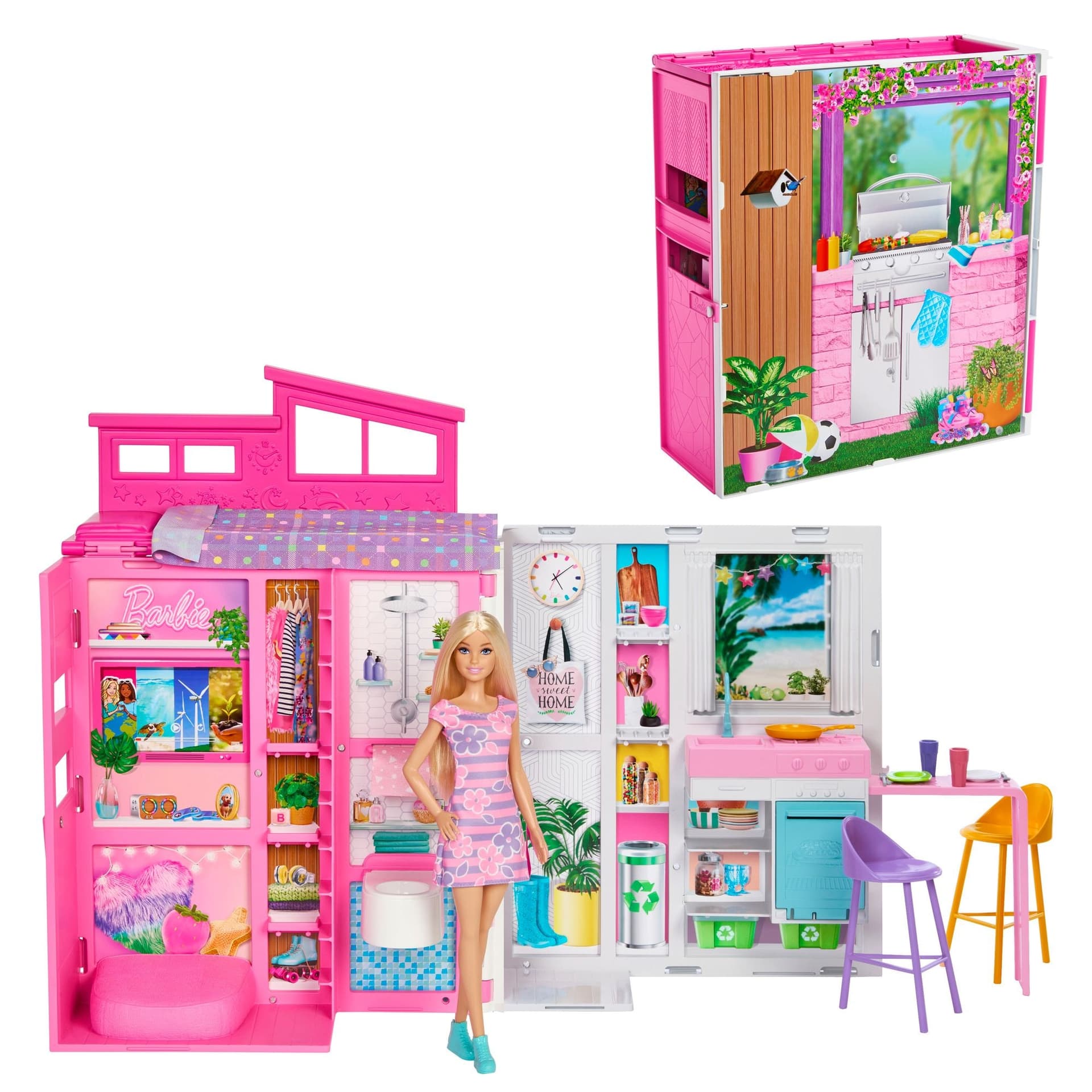 Barbie 2024 Getaway House Playset with Doll, Includes 4 Play Areas, Kids Ages 3+