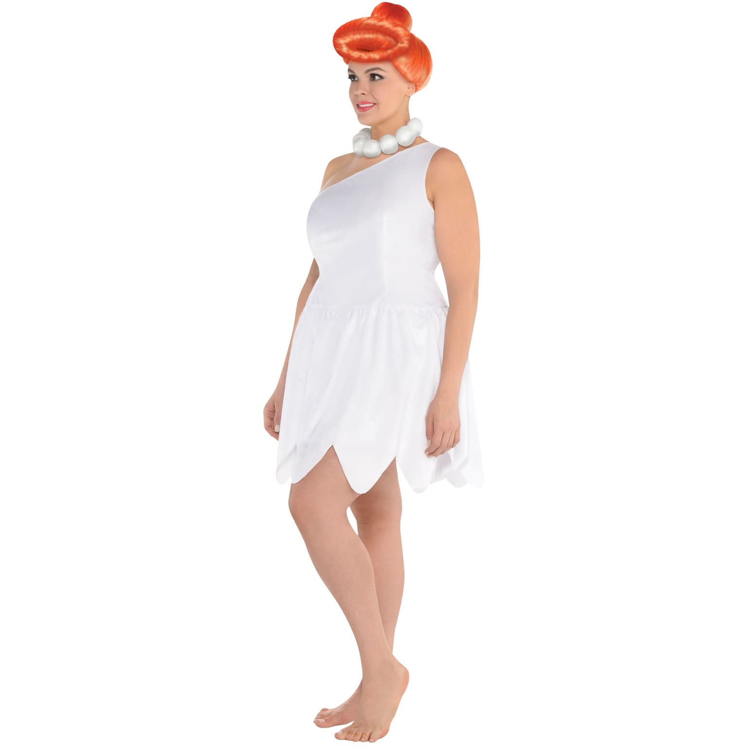 Women's The Flintstones Wilma White Dress with Necklace & Wig Halloween Costume, Assorted Sizes
