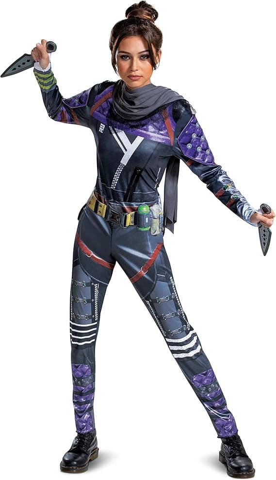 Women's Apex LegendsWraith Blue Jumpsuit with Scarf Halloween Costume, Assorted Sizes