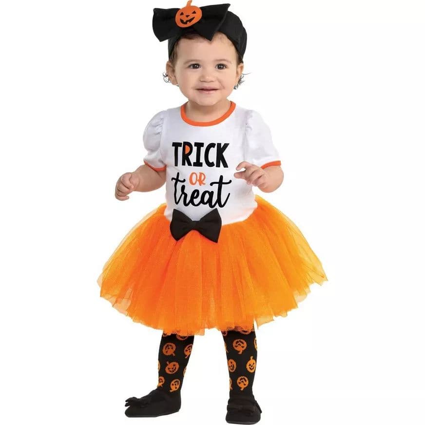 Infant Trick or Treater White/Orange Dress with Headband Halloween Costume, Assorted Sizes