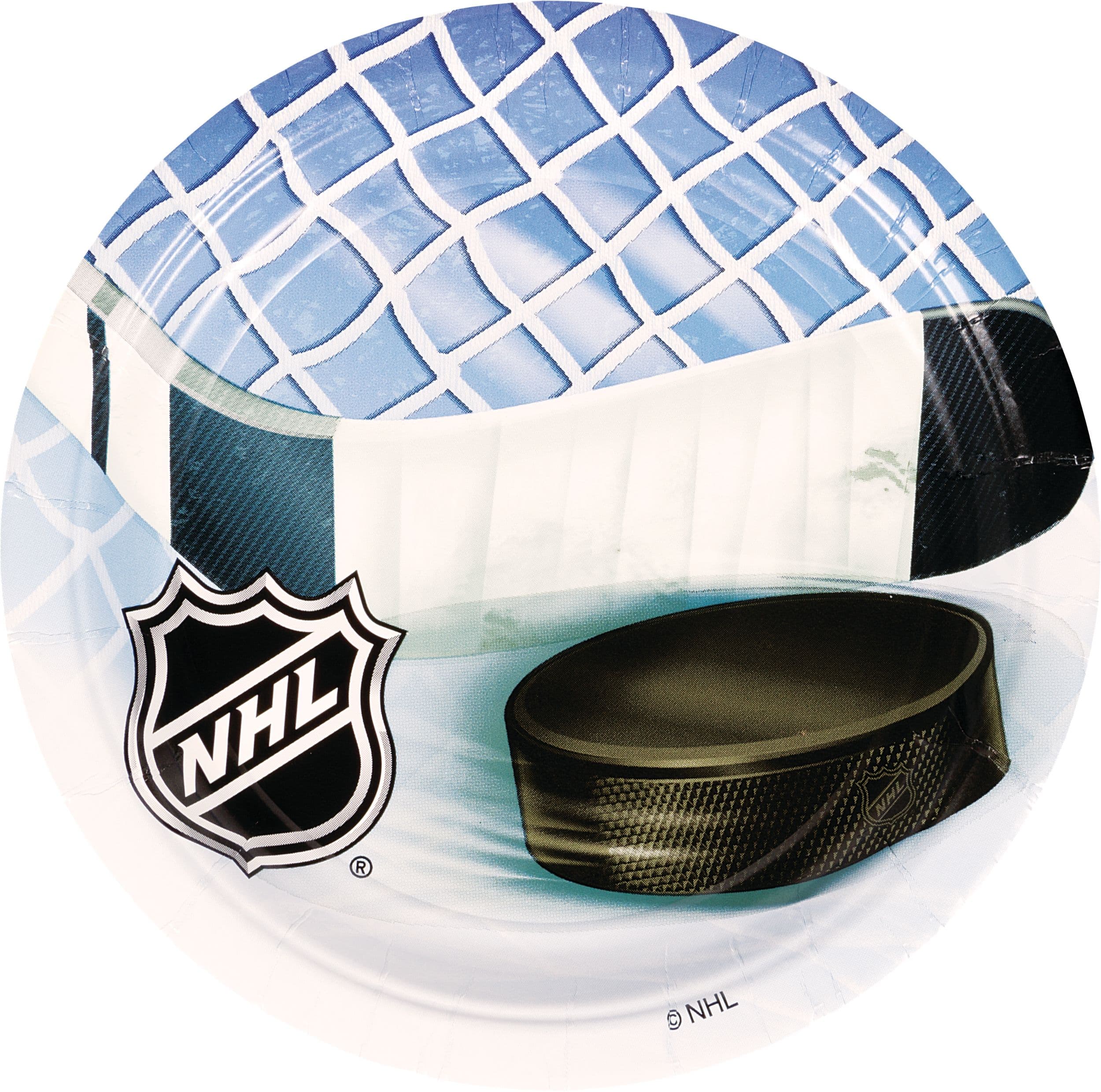 National Hockey League NHL Round Paper Disposable Dessert Plates, White/Blue, 7-in, 8-pk, for Sports Party