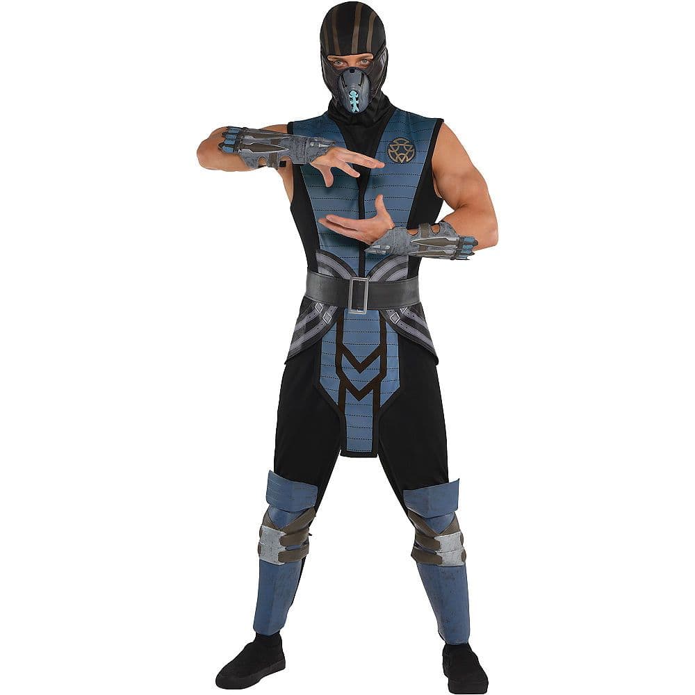 Men's Mortal Kombat Black/Blue Jumpsuit with Mask & Hood Halloween Costume, Assorted Sizes