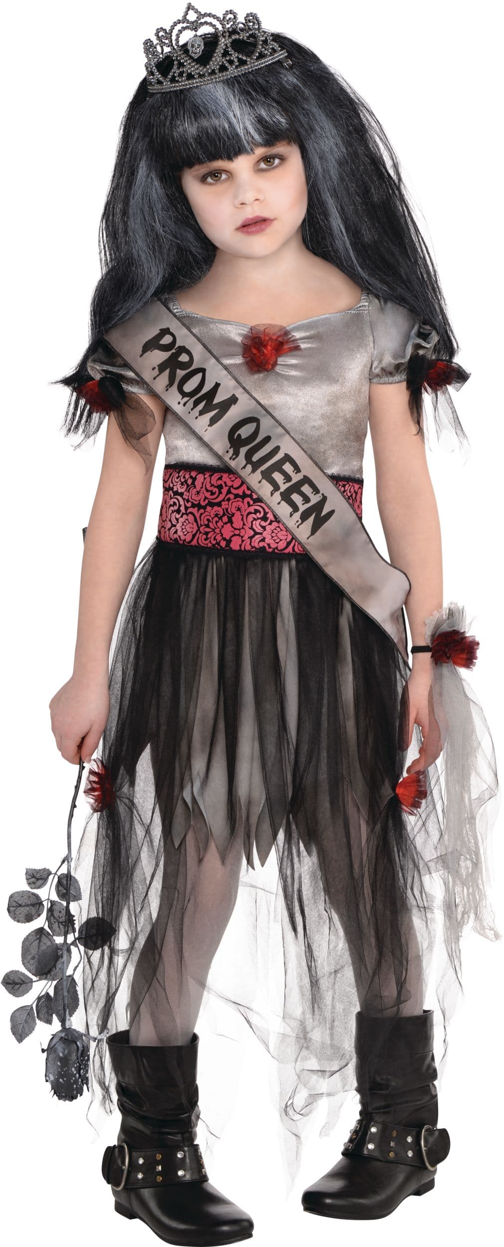 Kids' Prom Queen Zombie Corpse Grey Dress with Tiara/Belt/Corsage/Sash Halloween Costume, Assorted Sizes