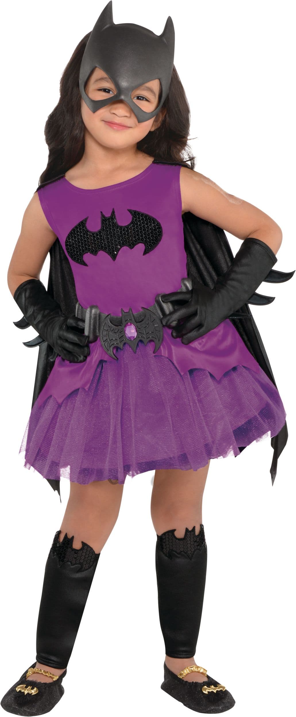 Kids' DC Batgirl Purple Dress with Cape & Mask Halloween Costume, Assorted Sizes