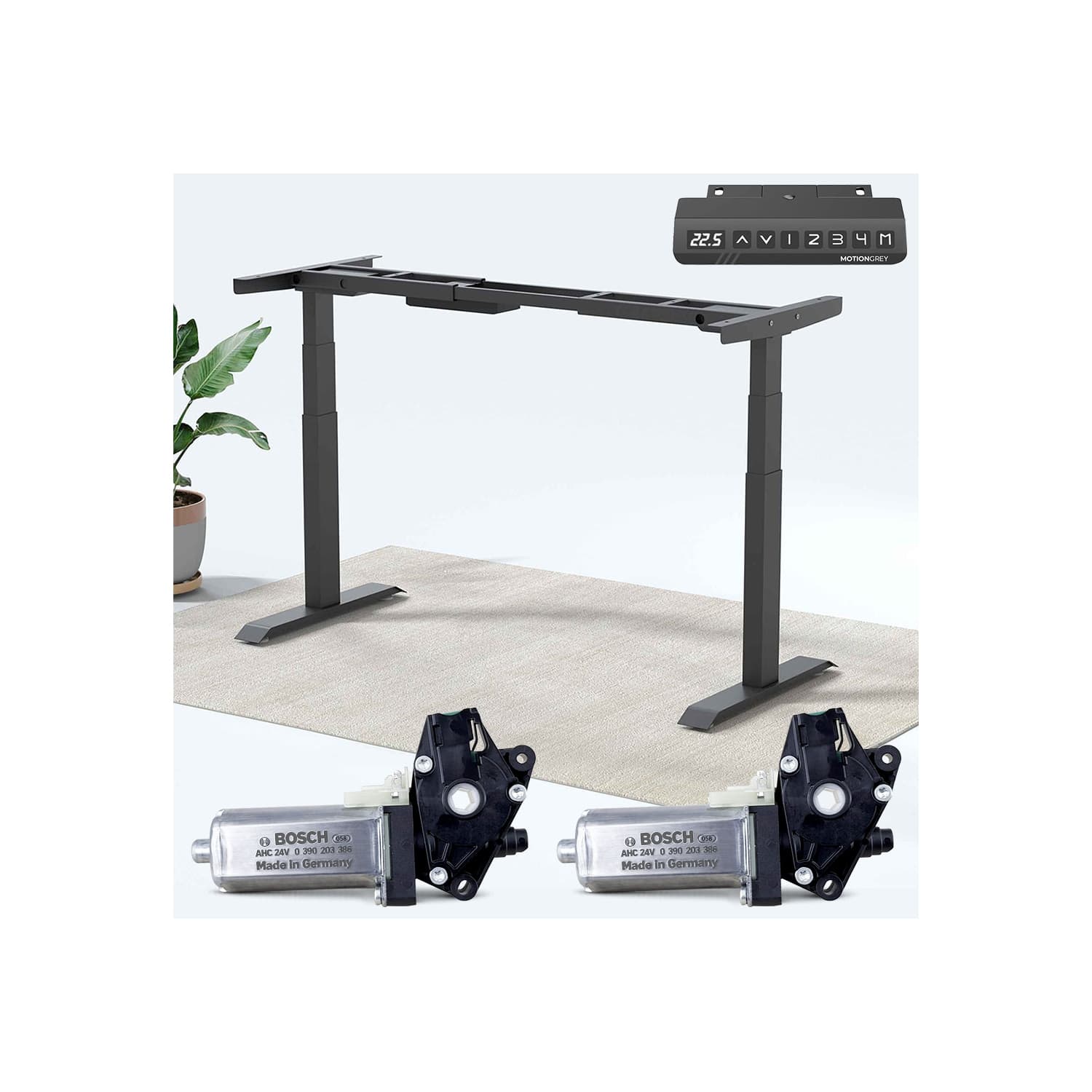MotionGrey Dual Bosch Made in Germany Motors Standing Desk Sit to Stand Frame for Home Computer Chair and Commercial Office Space Table Adjustable Riser - Black