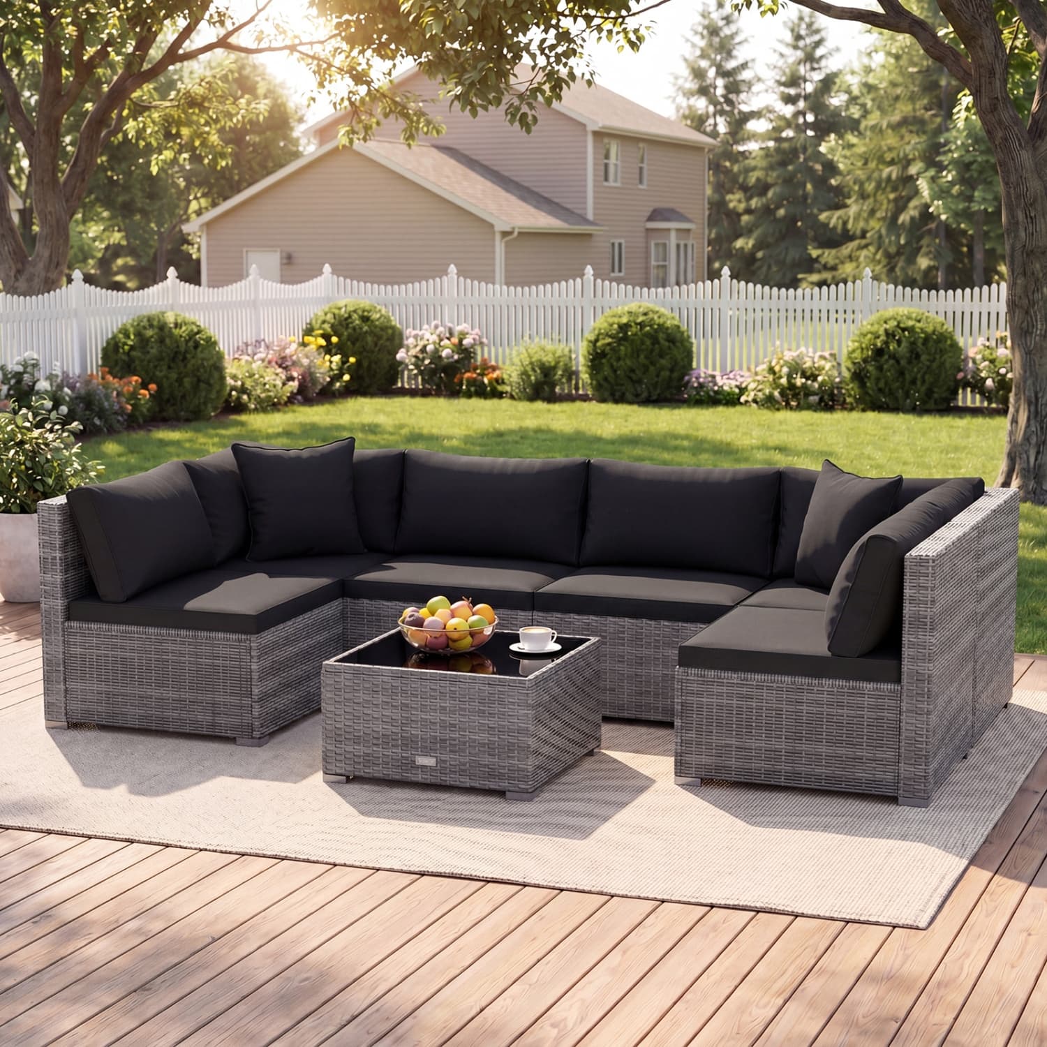 Costway 7PCS Patio Rattan Furniture Set Sectional Sofa Cushioned Garden