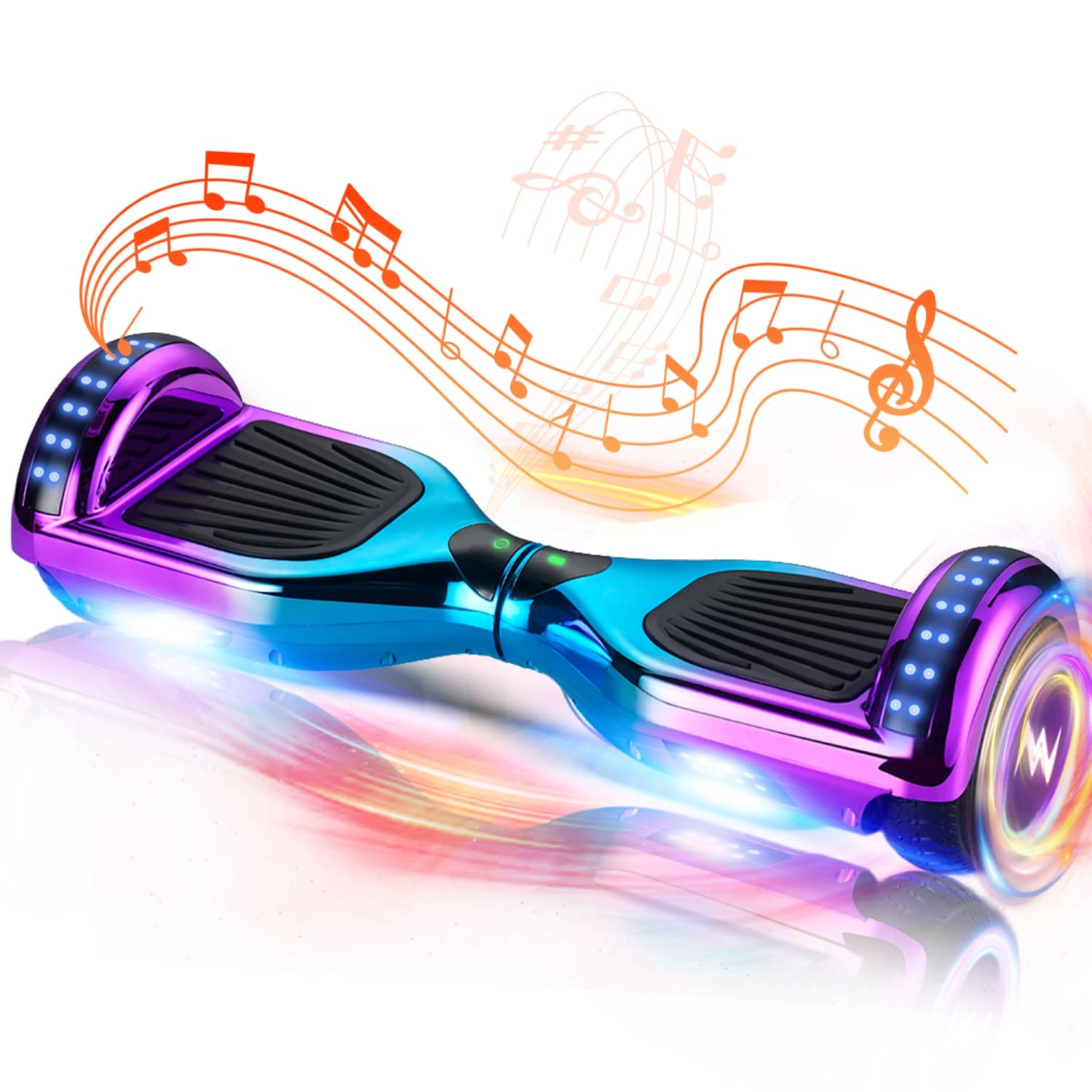 WEELMOTION Chrome Iridescent 6.5" UL 2272 Certified Hoverboard with Music Speaker and LED Front Lights, Strap Lights, Shining Whees, 72Wh Battery (>55.4Wh) All Terrain with bag