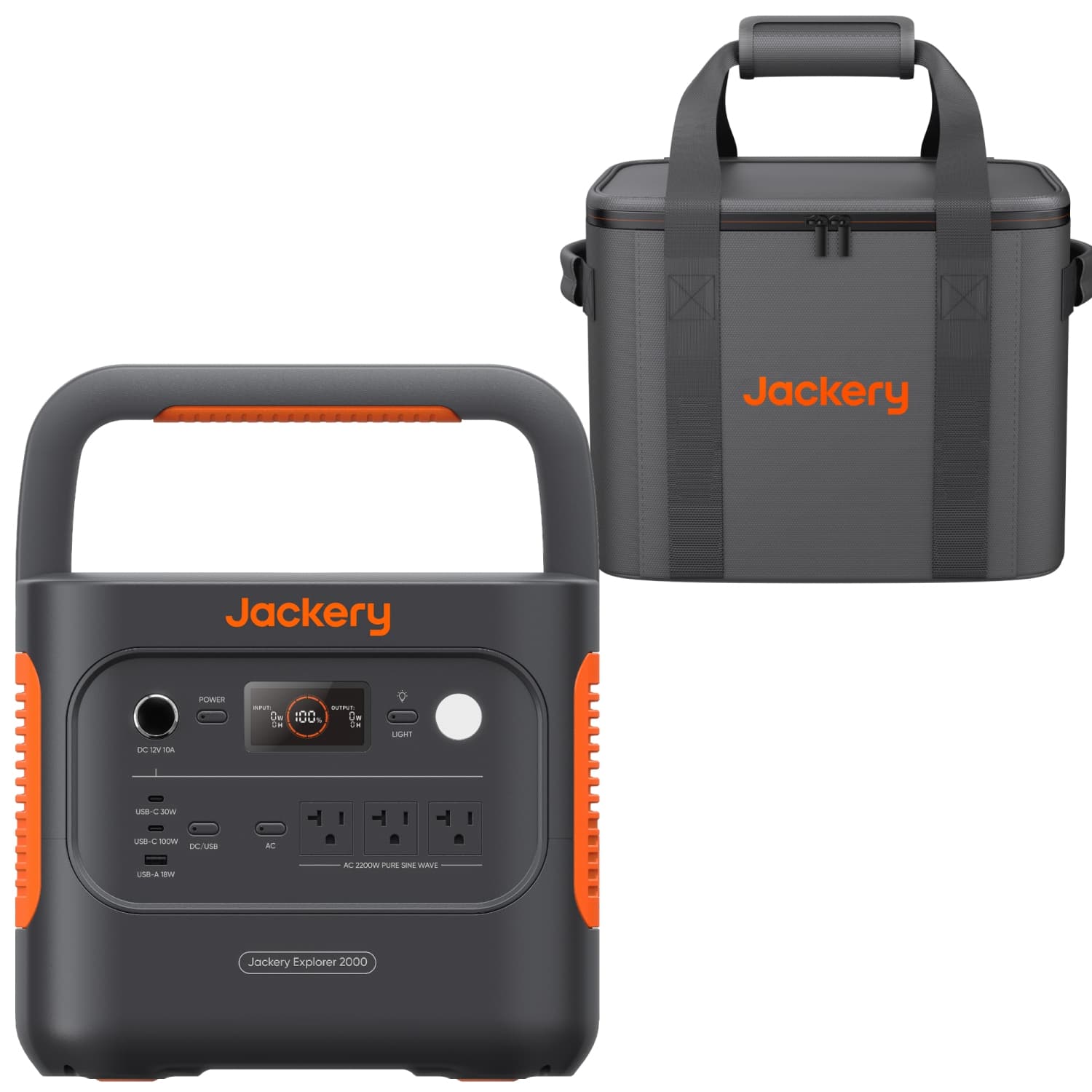 Jackery Explorer 2000 v2 Portable Power Station (2042Wh) with M-Size Carrying Bag for Blackouts and Home Backup – Black