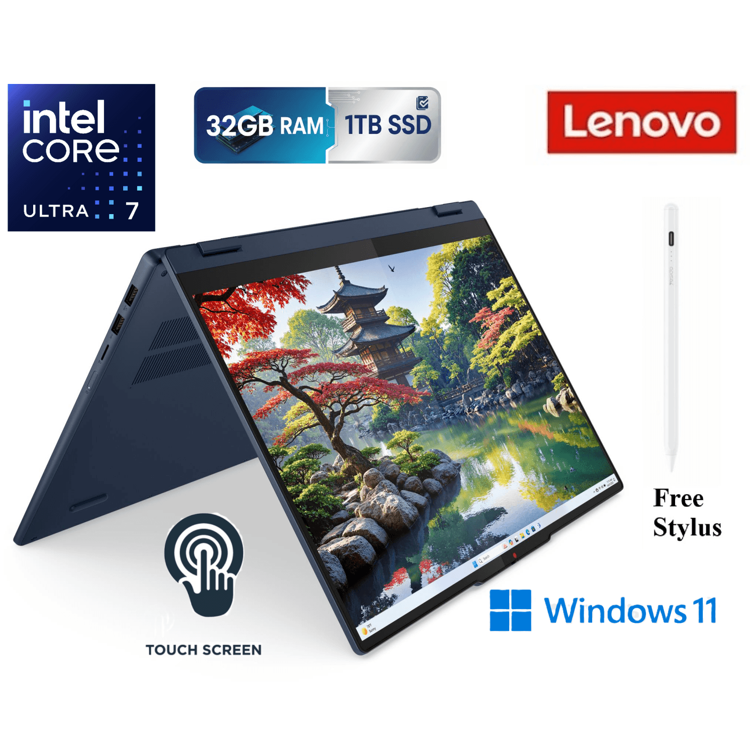 (Open Box) Lenovo IdeaPad 5 16" Touch 2-in-1 Laptop - Intel Core Ultra 7 255U - 32GB DDR5 - 1TB SSD - Windows 11 - Blue - Stylus