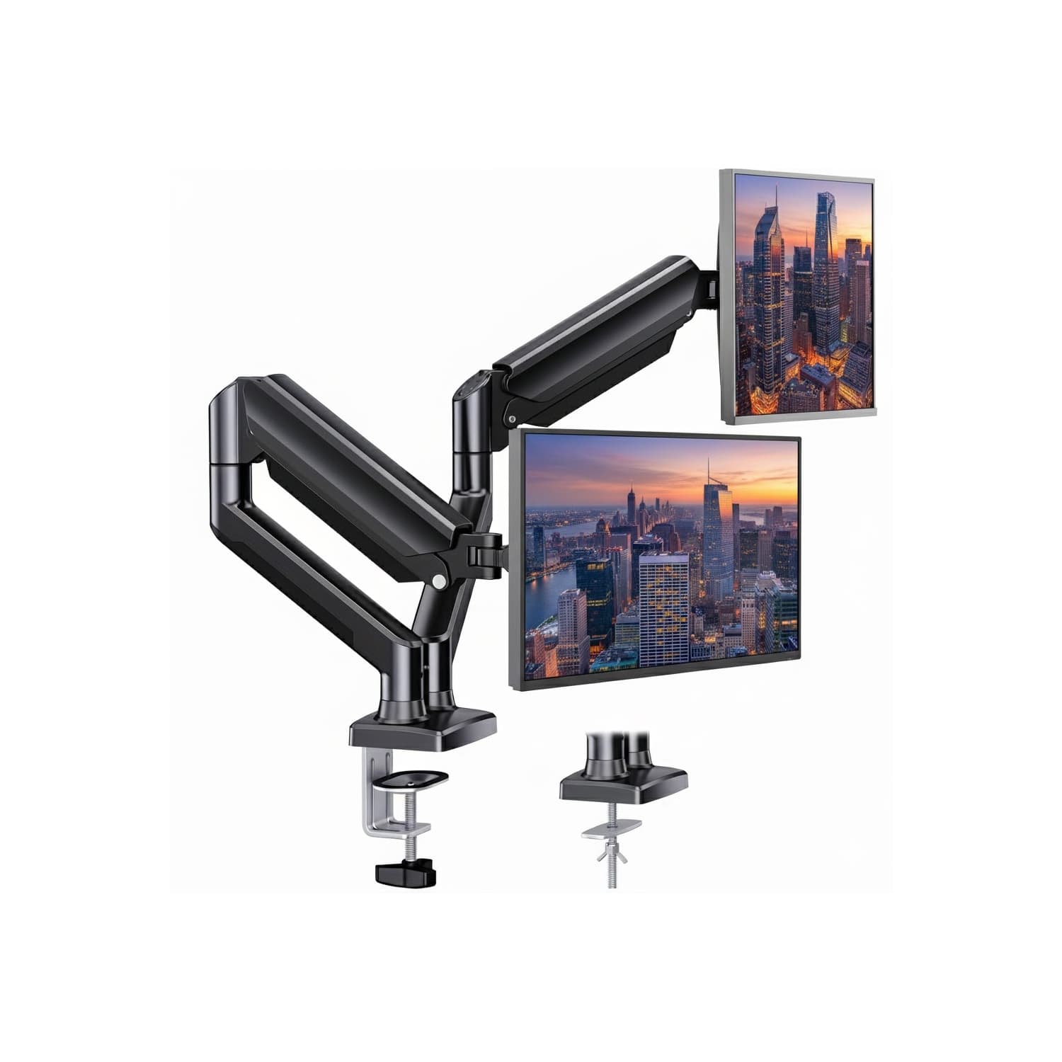 HUANUO Dual Monitor Arm for 13-32 Inch Screens, Holds up to 19.8 lbs, Adjustable Monitor Mount, Double Monitor Stand for Desk, Gas Spring for Curved Flat Screens, VESA 75/100