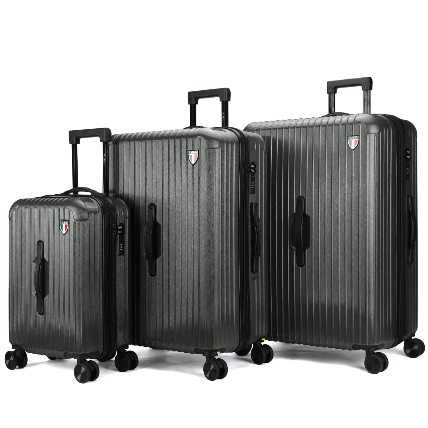 TUCCI Italy LINEA 3-Piece Hardshell Luggage Set With 360-Degree Spinner Wheels, 20”/28”/30” - Expandable, Lightweight & Durable, Anti‑Scratch Suitcase - Dark Grey
